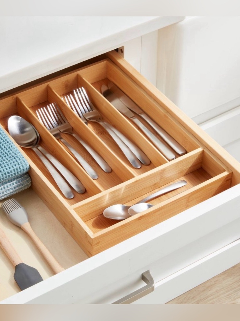 Brghtroom Bamboo 5 Compartment Drawer Silverware Organizer